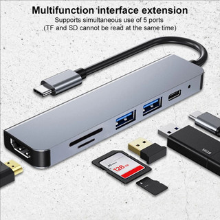 Loại C Hub 6 Trong 1 TF Đầu Đọc Thẻ SD Adapter Cho Laptop PC Đa Cổng HDMI 4K USB3.0 100W PD Charge