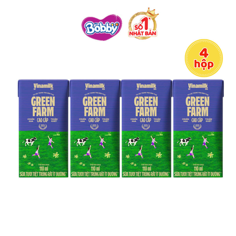 [MKB Gift] Lốc 4 hộp sữa tươi tiệt trùng Vinamilk Green Farm rất ít đường 110ml
