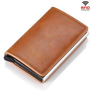 RFID Chặn Chống Trộm ID Thẻ Tín Dụng Ví Nhôm Mỏng Da PU Túi Dompet Lelaki