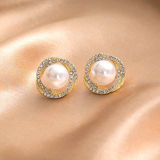  Bông tai xoắn thanh lịch đính ngọc trai và đá zirconia dành cho nữ, phụ kiện hợp kim sang trọng nhẹ nhàng.