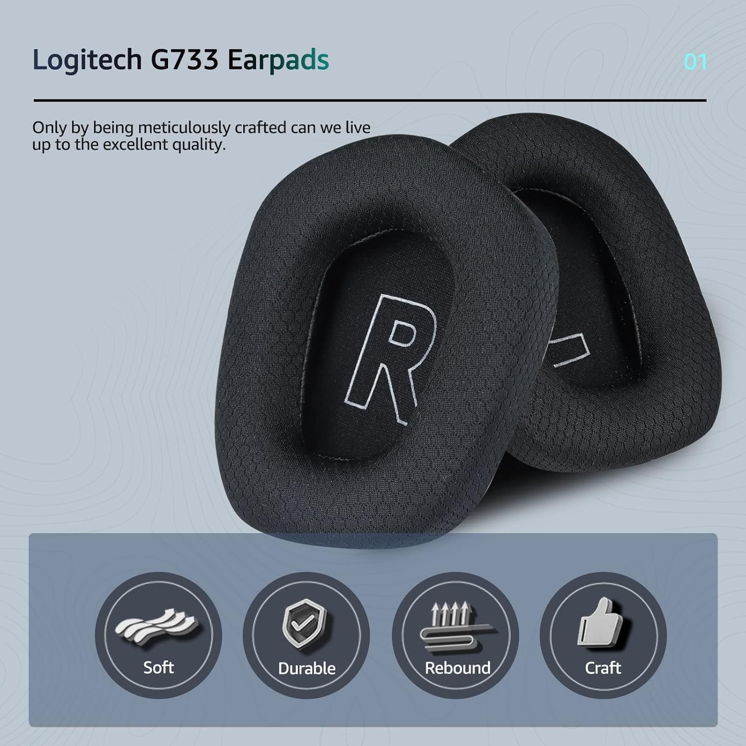 Miếng đệm tai nhớ dạng vải thay thế cho tai nghe game không dây Logitech G733 G733 Lightspeed