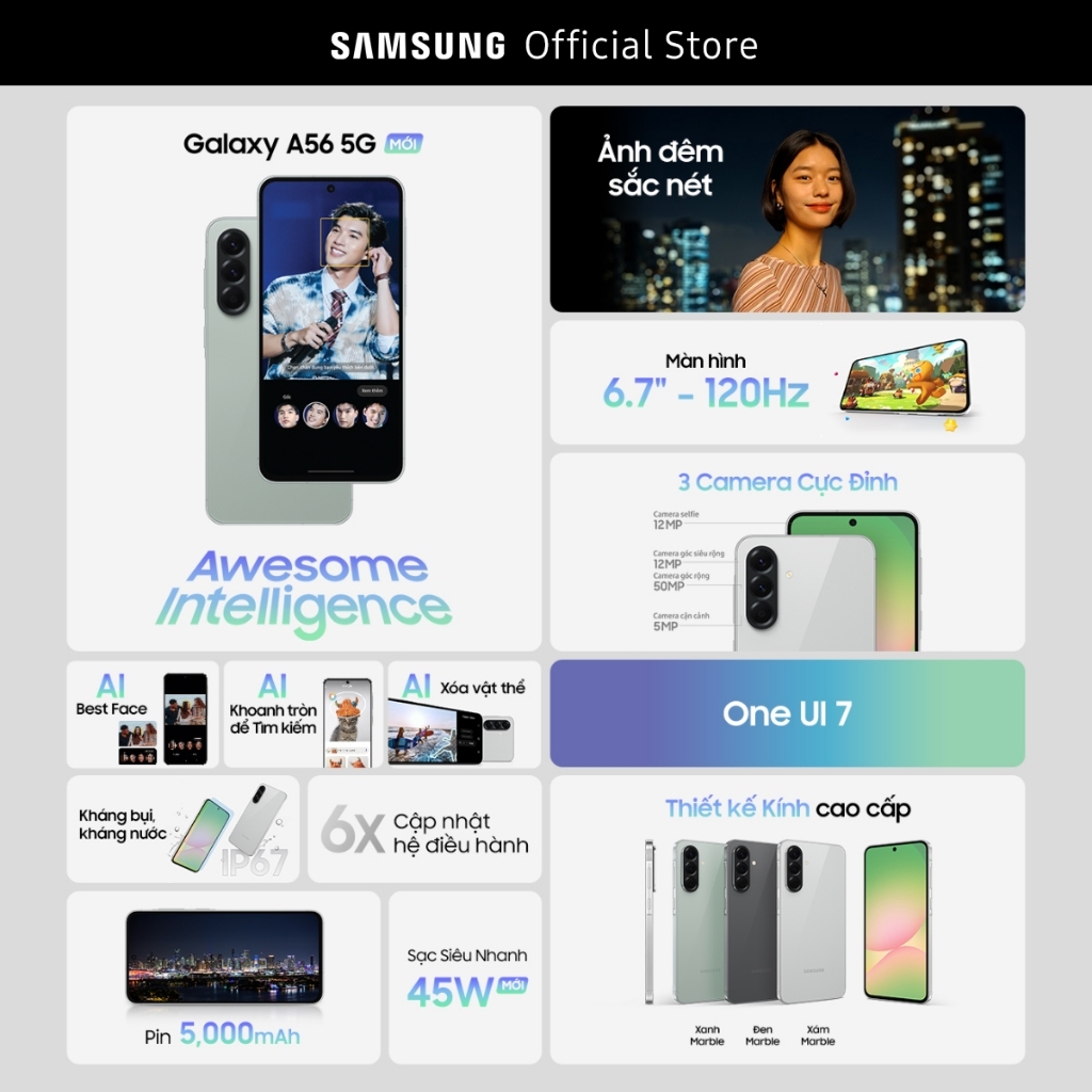 Combo Độc Quyền: ĐIện Thoại Samsung Galaxy A56 128GB + Tai nghe Samsung Galaxy Buds Core (Trắng) | BigBuy360 - bigbuy360.vn