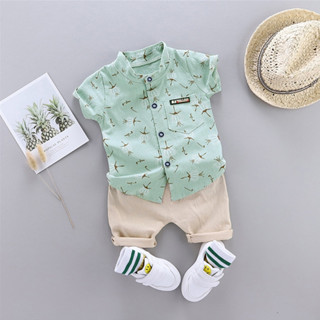 Bộ 2 Món In Bồ Công Anh Hợp Thời Trang Cho Bé Trai 0-5Y, Áo Sơ Mi & Quần Short Cotton Tay Ngắn, Trang Phục Chơi Thường Ngày