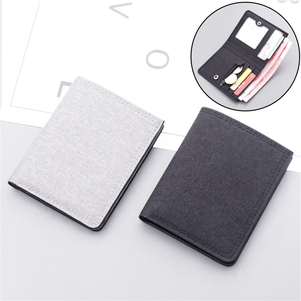 Ví ngắn nam vải canvas - Ví tiền xu & ngăn đựng thẻ dọc
