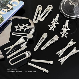 Bộ kẹp tóc ngôi sao bạc - Kẹp tóc mỏ vịt rỗng bằng kim loại Barrette, Kẹp tóc mỏ vịt thẳng