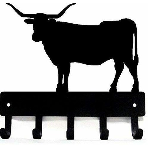 Texas Longhorn Steer Cow Key Rack Treo Tường Móc Lên Đẹp Sắt Rèn Thủ Công Hình Dạng Trang Trí- 6 Inch Rộng / 9 Inch Mặt Dây Chuyền Kim Loại Rộng Nghệ Thuật Treo Tường Phụ Kiện Trang Trí Nhà