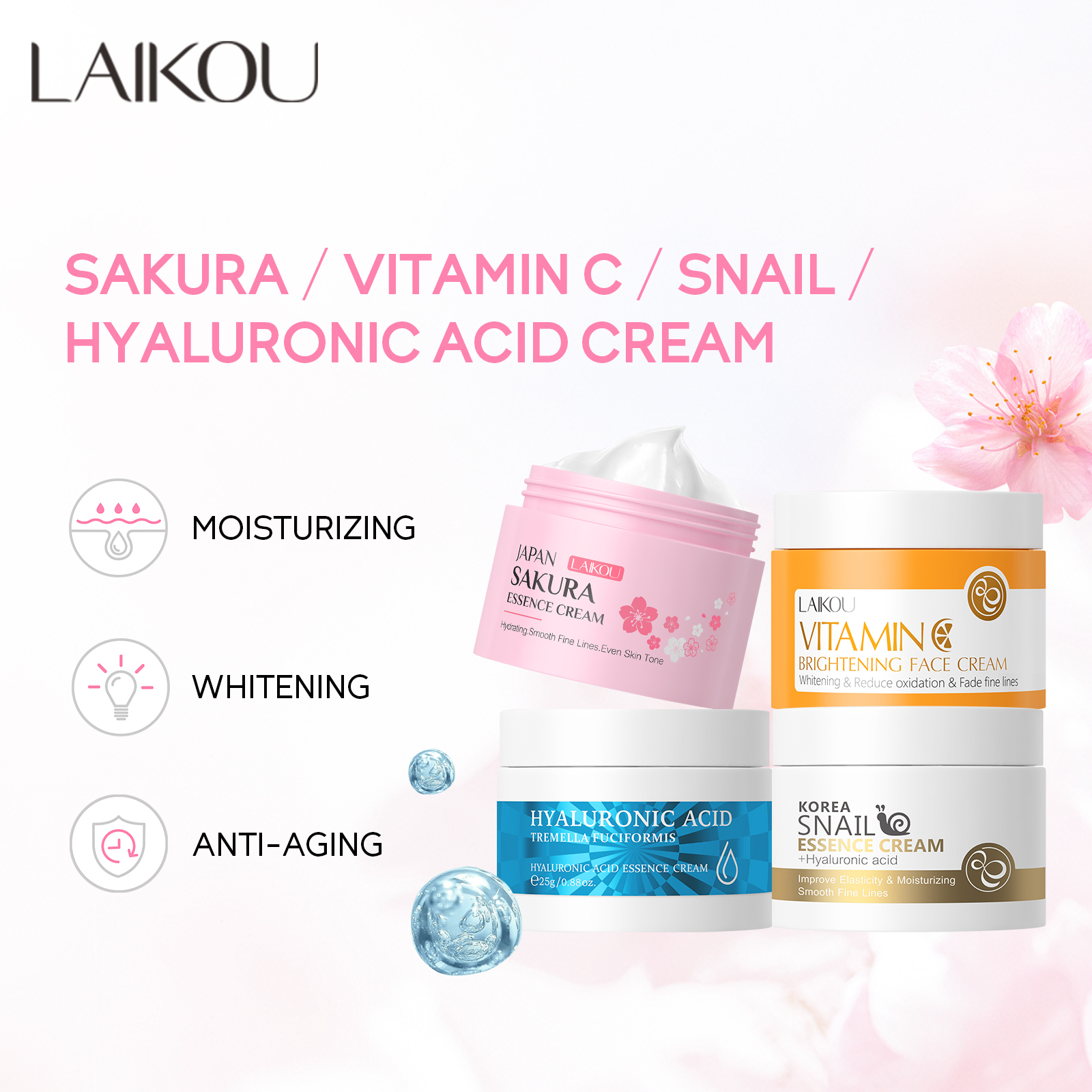 Laikou Hyaluronic acid Sakura Essence Kem dưỡng da mặt Vitamin C Snail 25g