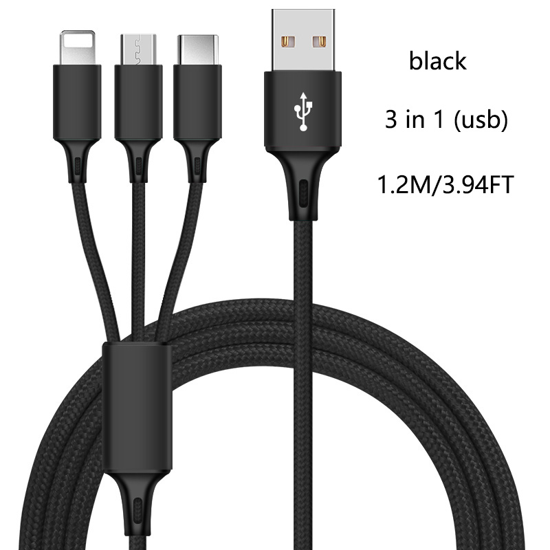 Cáp sạc 3 trong 1, cáp dữ liệu USB, cáp đa năng USB 2A, cáp sạc 3 trong 1, cáp dữ liệu USB Type C, cáp dữ liệu Micro USB, cáp sạc điện thoại có thể cấp nguồn đồng thời 3 chiếc.