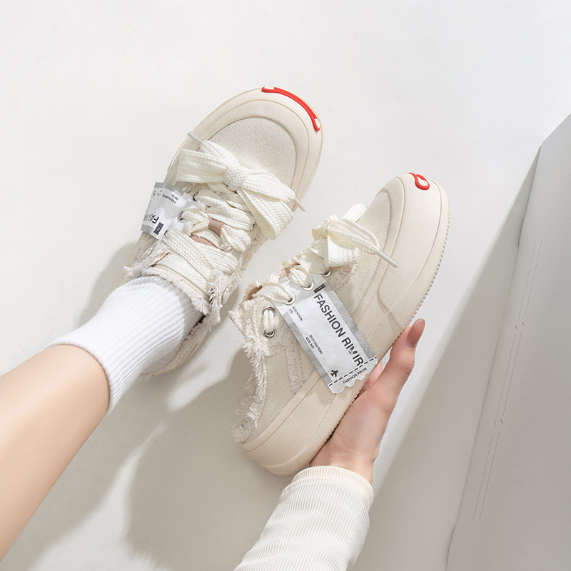 Dép nửa thời trang Phong cách mới Giày nữ nguyên bản Giày cười Slip-On Giày vải trắng