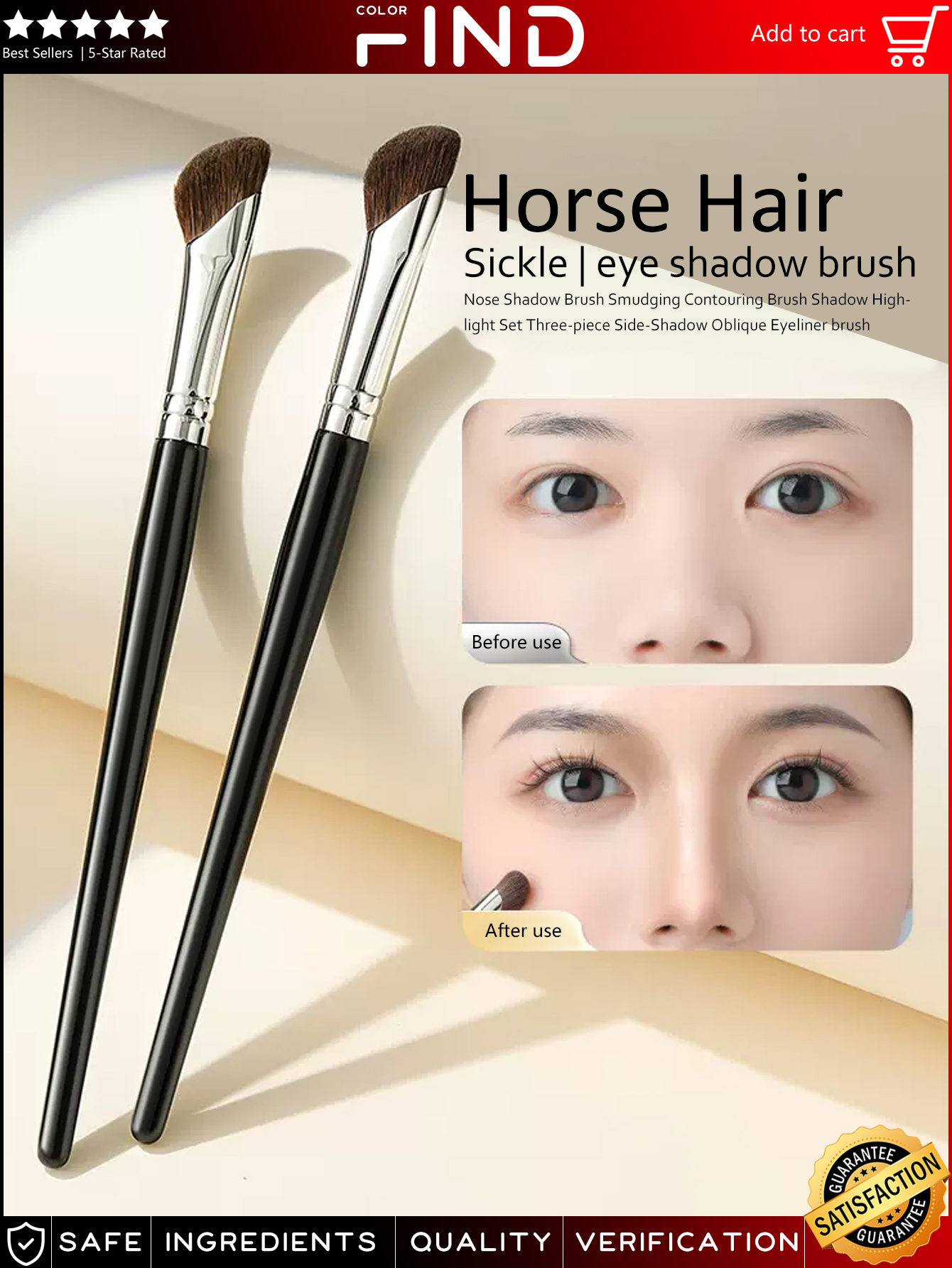 Bàn chải trang điểm Horsehair cho đường viền mũi & mắt, Bộ cọ trộn và làm nổi bật chuyên nghiệp | BigBuy360 - bigbuy360.vn