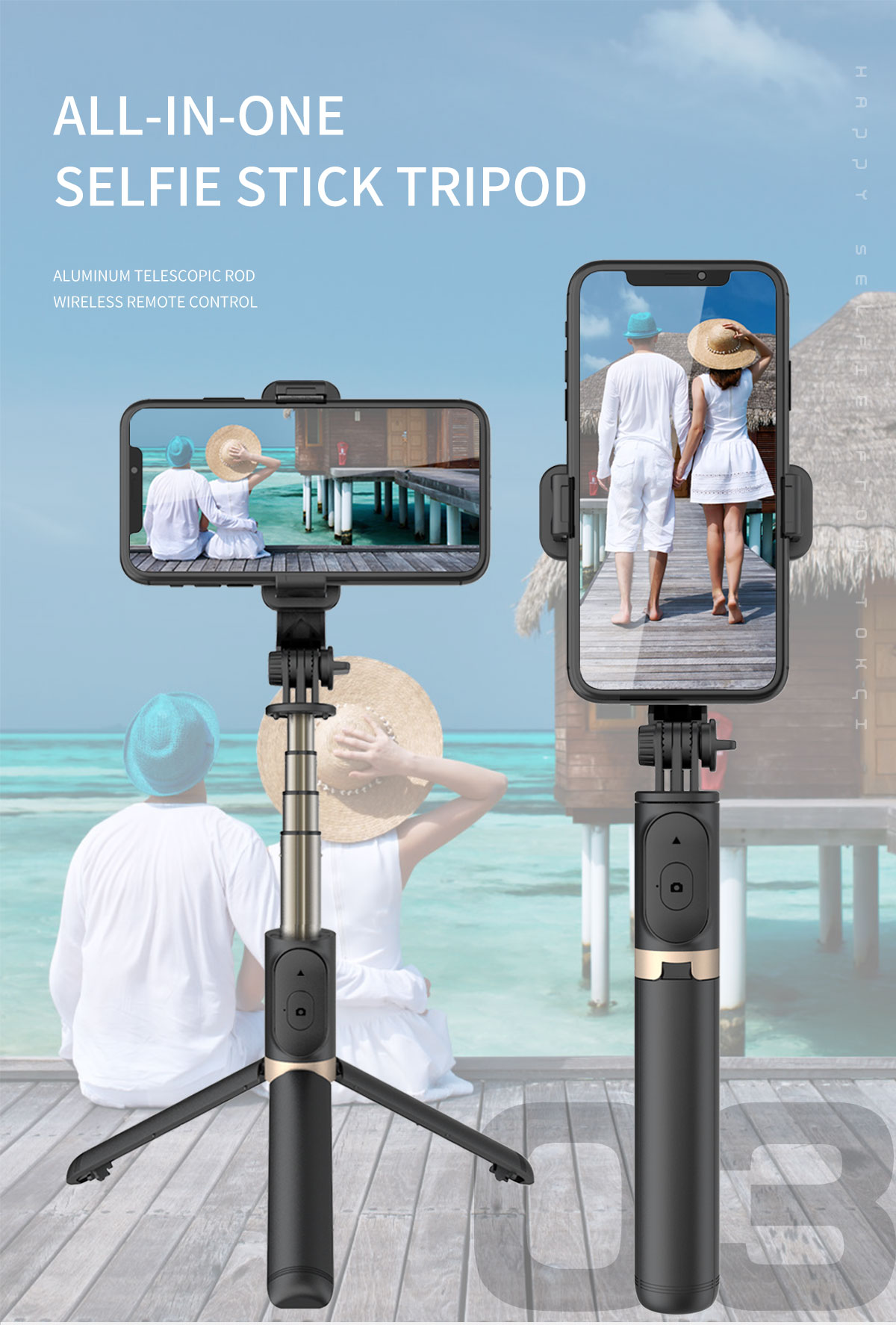 Gậy selfie kiêm tripod Bluetooth nhôm, quà tặng dịp Quốc tế Lao động 2026