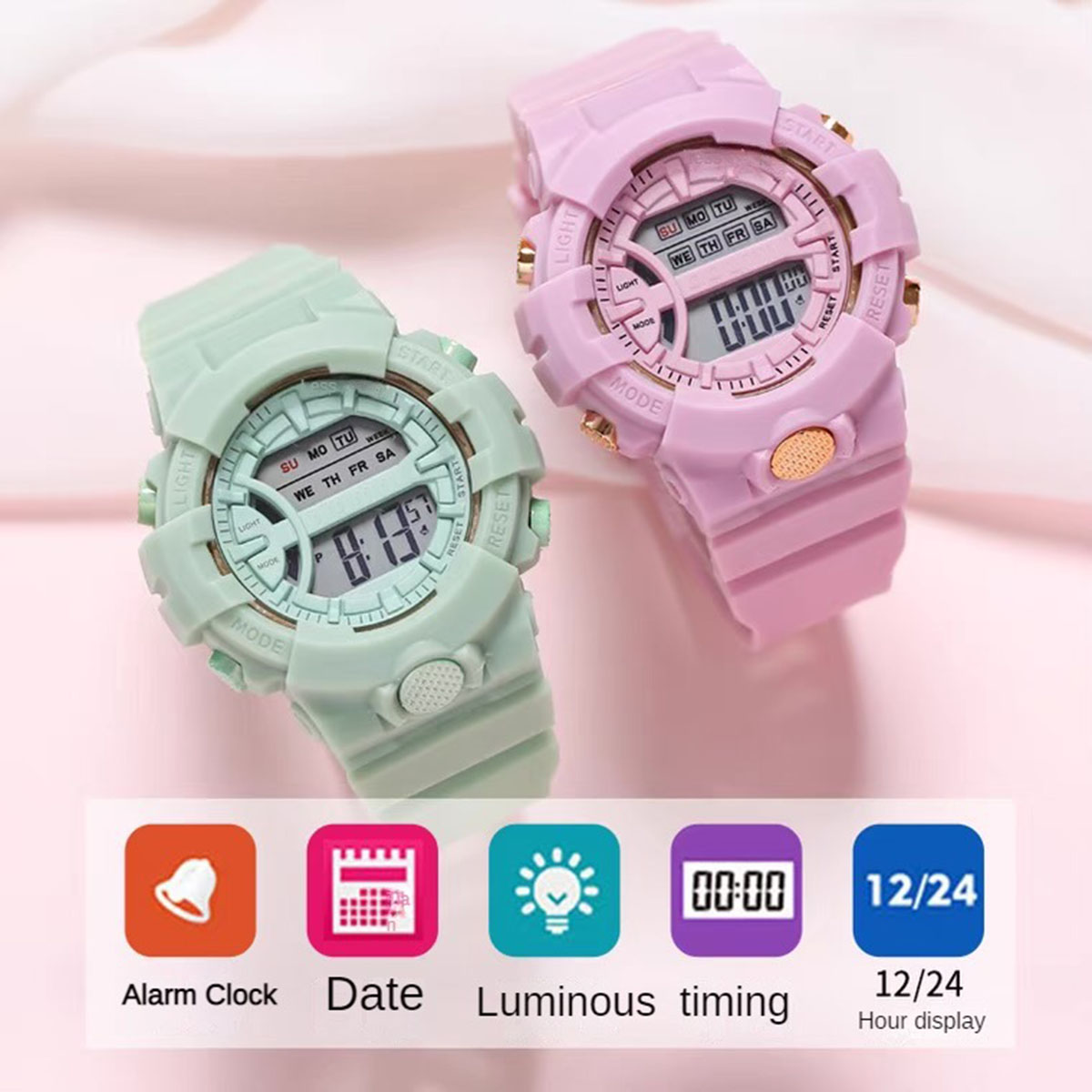 Đồng hồ điện tử kỹ thuật số tròn Unisex, Đồng hồ báo thức lịch phát sáng đa chức năng Đồng hồ điện tử Chronograph, Quà tặng tốt