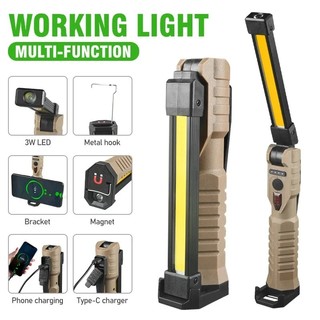 Xiwangfire Đèn pin LED gấp di động Đèn làm việc Cob mạnh Loại C có thể sạc lại Đèn pha khẩn cấp Đèn lồng cắm trại ngoài trời