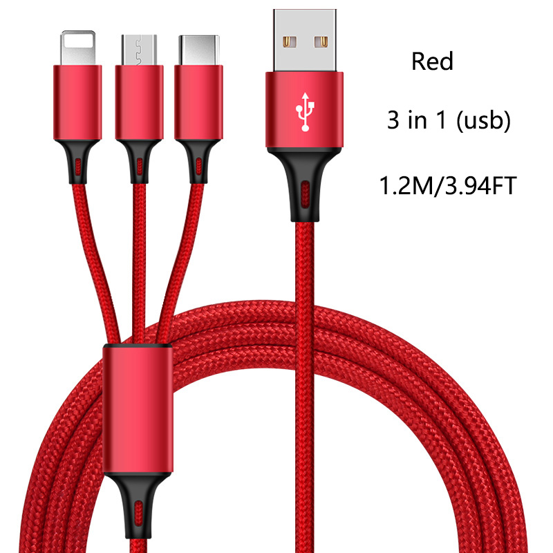 Cáp sạc 3 trong 1, cáp dữ liệu USB, cáp đa năng USB 2A, cáp sạc 3 trong 1, cáp dữ liệu USB Type C, cáp dữ liệu Micro USB, cáp sạc điện thoại có thể cấp nguồn đồng thời 3 chiếc.