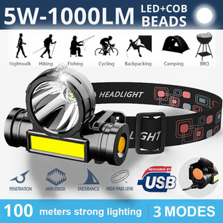 Đèn LED chiếu sáng di động Đèn pha USB Đèn pha có thể sạc lại Đèn pin cắm trại Câu cá Đèn pin chống nước Đèn pin làm việc