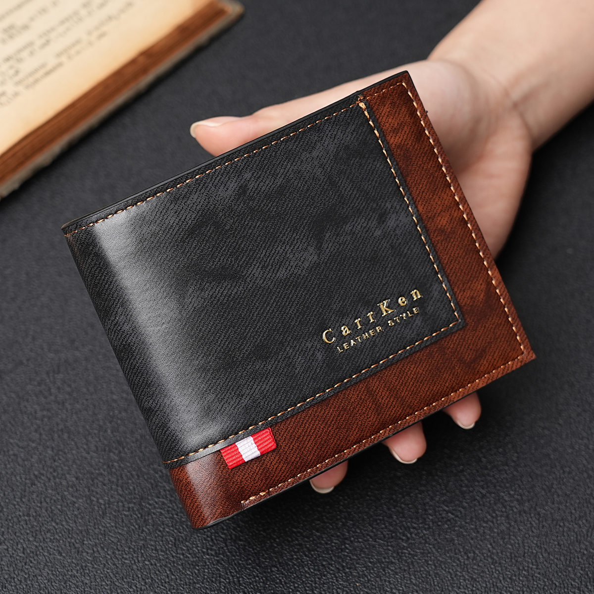 1 Cái Nam Retro Khâu Màu Sắc Tương Phản Ví Ngắn Thời Trang Thường Ngày Khe Cắm Nhiều Thẻ Ví Ngang Bi Gấp Bản Lề Đựng Thẻ Nam Quà Tặng