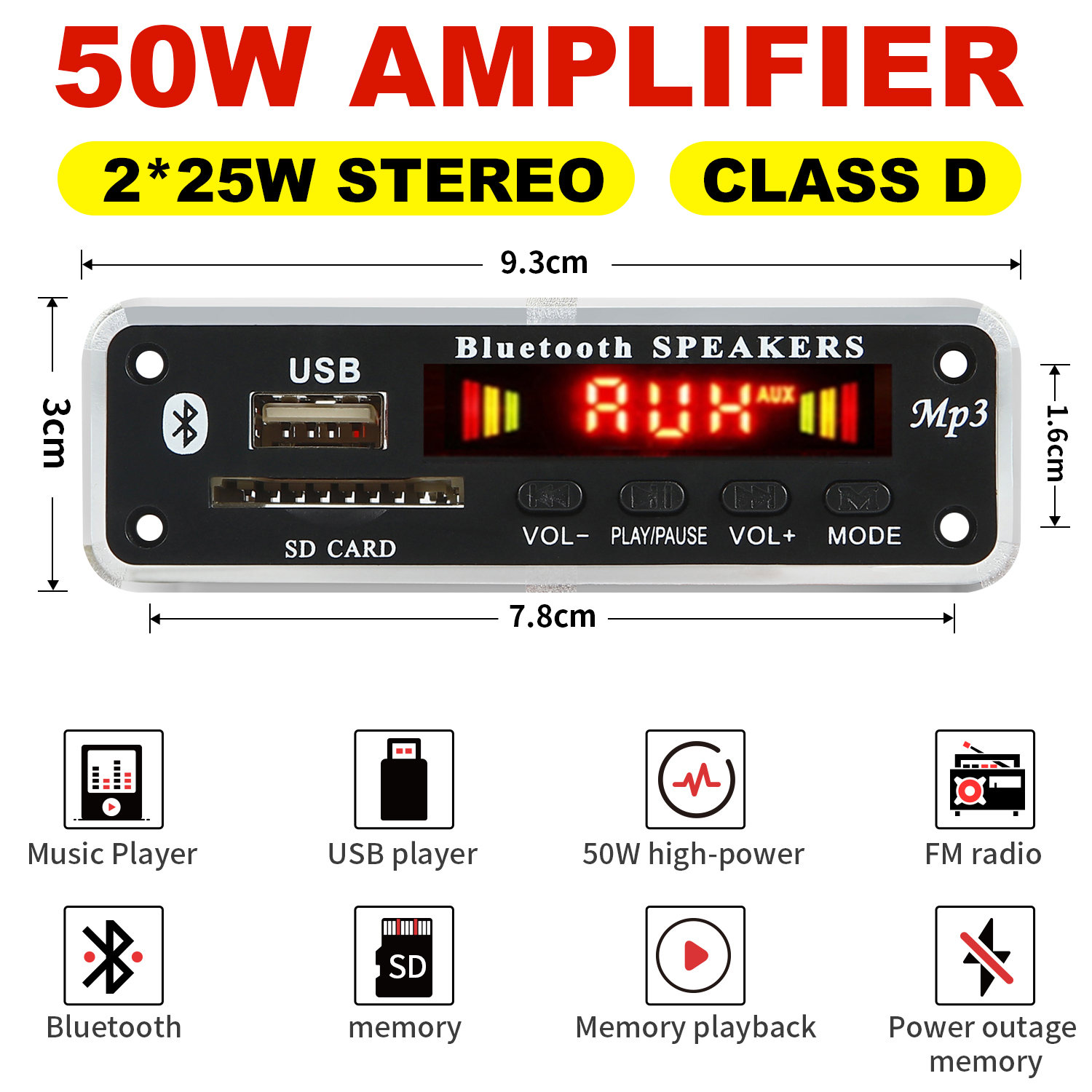 Bộ khuếch đại 2 * 20W 40W Bộ giải mã MP3 âm thanh nổi 6-18V Máy nghe nhạc MP3 12V Bluetooth 5.0 Mô-đun USB FM AUX Ghi âm vô tuyến Cuộc gọi rảnh tay