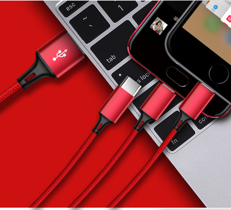 Cáp sạc 3 trong 1, cáp dữ liệu USB, cáp đa năng USB 2A, cáp sạc 3 trong 1, cáp dữ liệu USB Type C, cáp dữ liệu Micro USB, cáp sạc điện thoại có thể cấp nguồn đồng thời 3 chiếc.