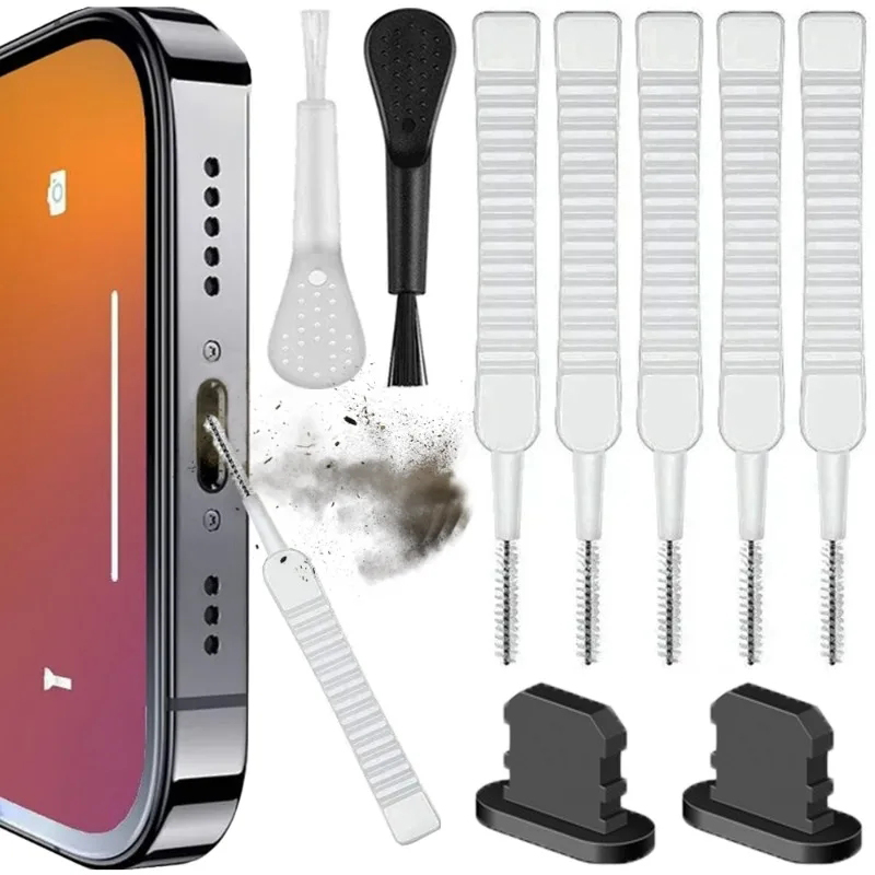 14 Cái / bộ Cổng Sạc Điện Thoại Di Động Đa Năng Cắm Bụi Có Bộ Vệ Sinh - Bàn Chải Làm Sạch Điện Thoại Di Động