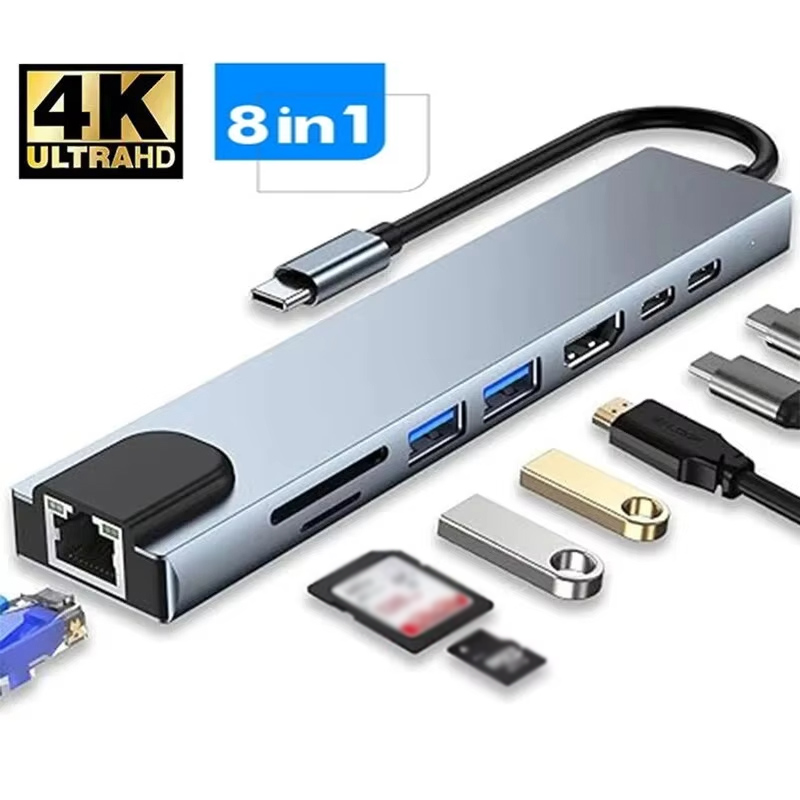 USB C HUB 8 trong 1 Thunderbolt Docking Station sang 4K HDMI RJ45 Ethernet SD TF Card Reader PD Sạc 