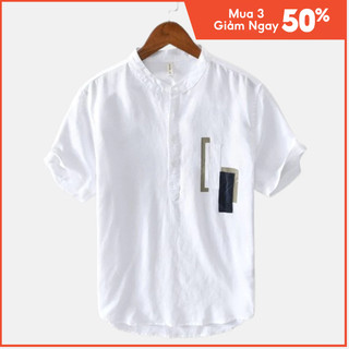 Áo sơ mi cộc tay đũi nam phối túi ngực cổ tàu thời trang NH02