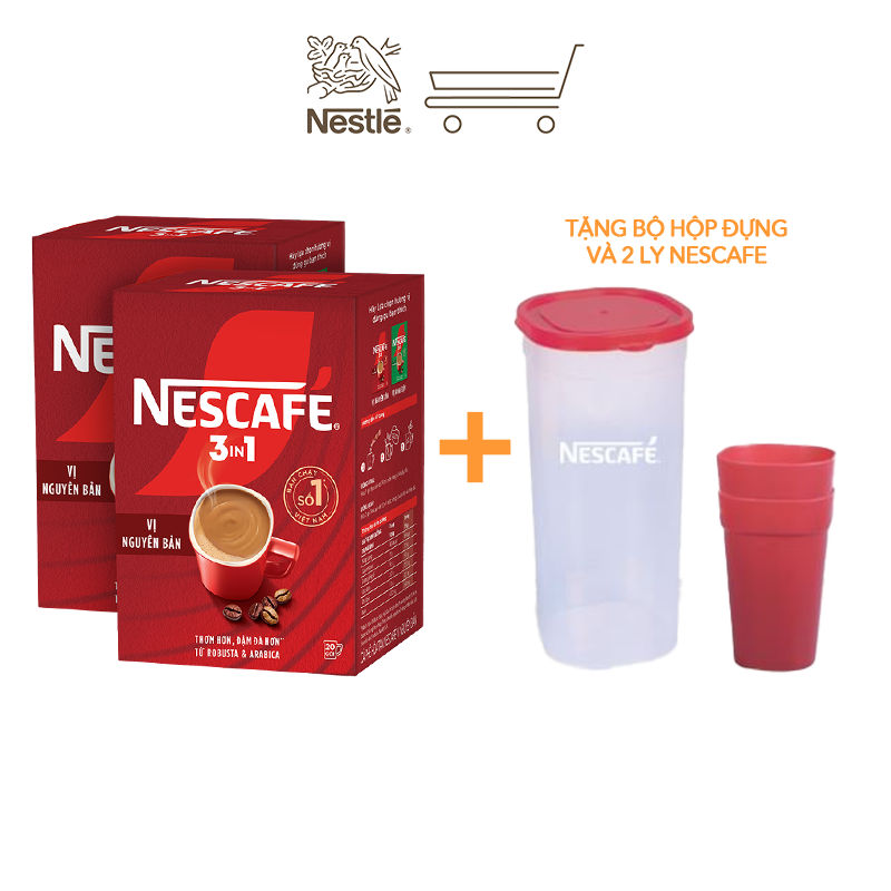 [Tặng Bộ hộp đựng và 2 ly NESCAFE] Combo 2 Hộp NESCAFE 3IN1 Công thức cải tiến - VỊ NGUYÊN BẢN Hộp 2
