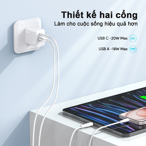 Củ Sạc Nhanh 1HORA GAR161 20W | USB-C & USB-A | Bảo Hành 1 Đổi 1 -12 Tháng | | BigBuy360 - bigbuy360.vn