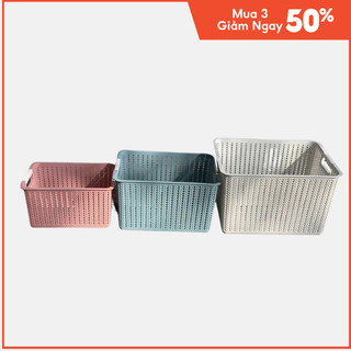 Combo 2 Rổ Đan Trung màu trắng Mây Nhựa Đựng Đồ Đa Năng, Giỏ Nhựa Đan Đựng Quần Áo, Đồ Chơi, Đồ Nhà Tắm Mã: NH106