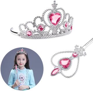 Phụ kiện trang phục công chúa, 2 Bộ trang phục Elsa cho bé gái mới biết đi với vương miện Elsa, cây đũa phép, Bộ quà tặng cho bé gái Bộ Cosplay dự tiệc Giáng sinh