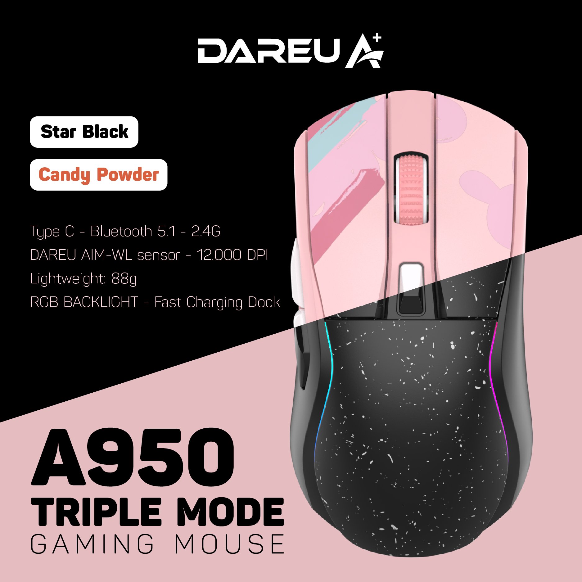 Chuột không dây Gaming DAREU A950 TRIPLE MODE