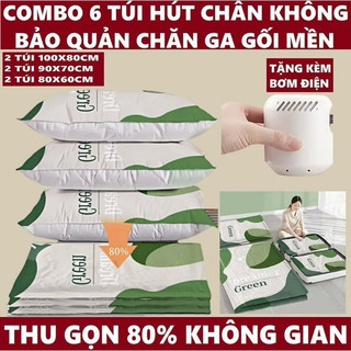 Set 5 túi hút chân không TẶNG bơm điện đựng chăn, quần áo cực tiện lợi ( túi hút chân không xanh lá dày và to) Mã: NH487