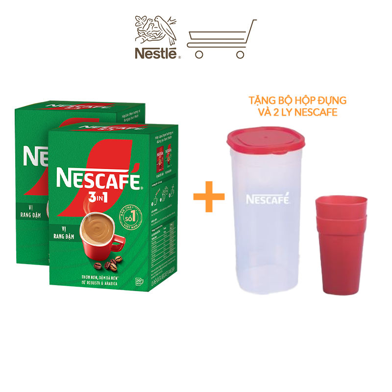 [Tặng Bộ hộp đựng và 2 ly NESCAFE] Combo 2 Hộp NESCAFE 3IN1 Công thức cải tiến - VỊ RANG ĐẬM Hộp 20 