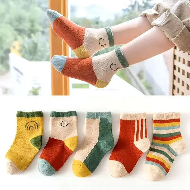 5 Đôi / lốc Dễ Thương Cho Bé Gái Tất Mùa Thu Sọc Cầu Vồng Cotton Trẻ Em Tất Trẻ Sơ Sinh Tập Đi Bé Trai Tất Trẻ Em Calcetines