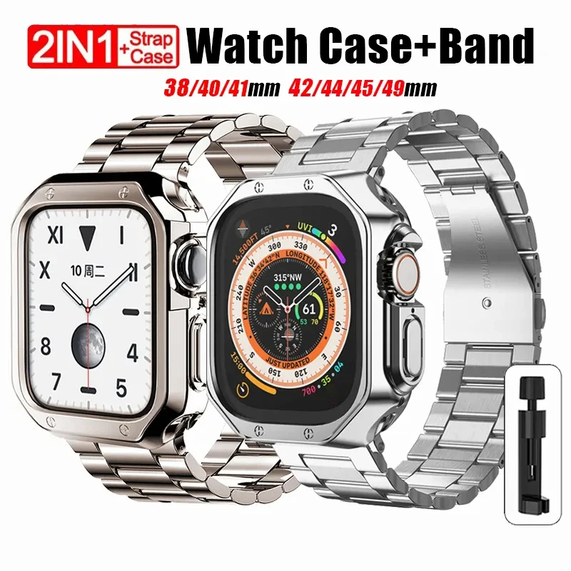 Ốp Bảo Vệ TPU + Dây Đeo Kim Loại Cho Apple Watch Ultra Band 49mm 45mm 44mm 41mm 40 / 38 Vòng Tay Ino