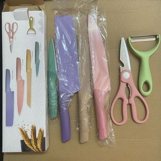 Bộ Dao Nhà Bếp Lúa Mạch 6 Món Màu Pastel Cao Cấp Kháng Khuẩn Tiện Dụng - Bộ Dao Làm Bếp Đa Năng Mã: HLTK25