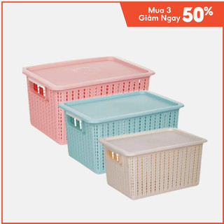 Rổ đan mây đựng đồ, giỏ đựng quần áo, đồ chơi, đồ dùng văn phòng có nắp, Giỏ bé có nắp Mã: NH248