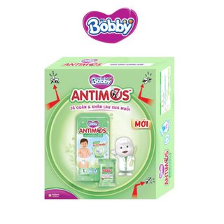 Bộ quà tặng gồm 2 miếng tã quần xua muỗi Bobby Antimos size L + 1 gói khăn lau xua muỗi Antimos 10 miếng