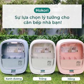 Hộp đựng đũa thìa xanh dán tường 4 ngăn có nắp đậy Hokori, Ống đũa nắp treo tường siêu chắc chắn Mã: NH454
