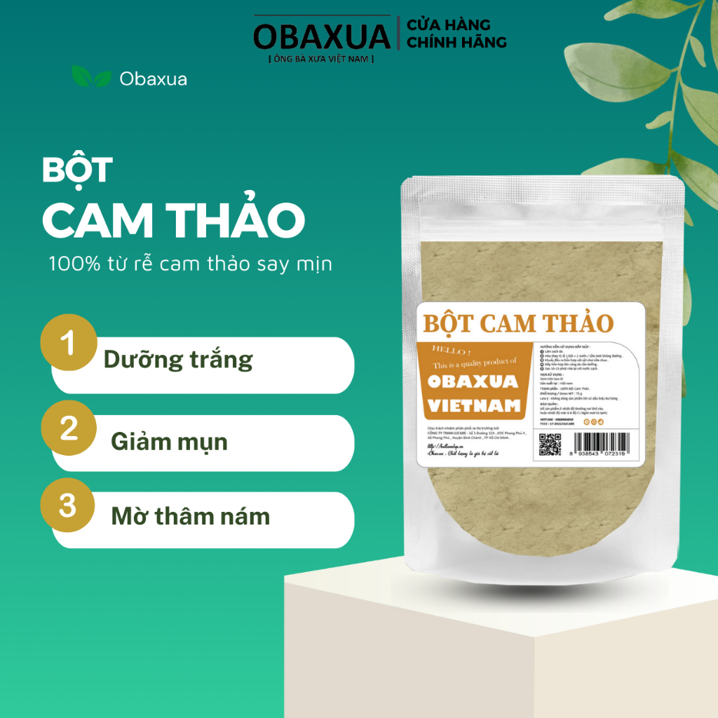 Bột Cam Thảo OBAXUA Nguyên chất - Trắng da, giảm mụn, mờ thâm nám, trẻ hoá:OG038:Bột cam thảo - 75Gr | BigBuy360 - bigbuy360.vn
