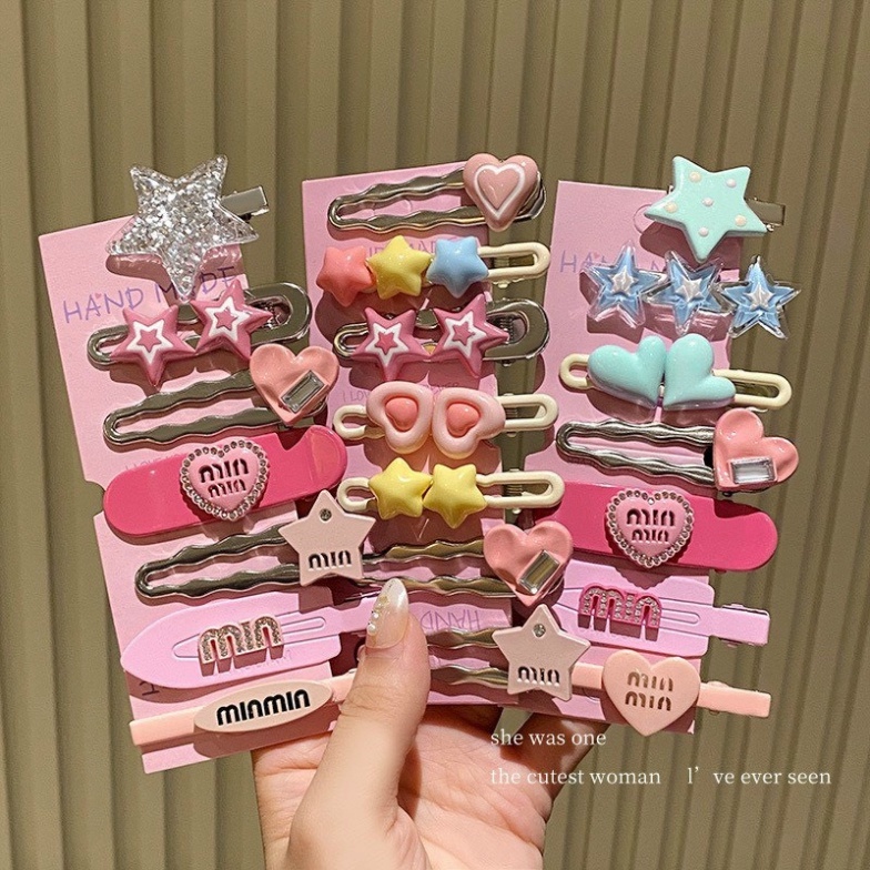 Set 7 Kẹp Tóc MIYUNA Màu Hồng Kẹo Chữ Min Siêu Xinh