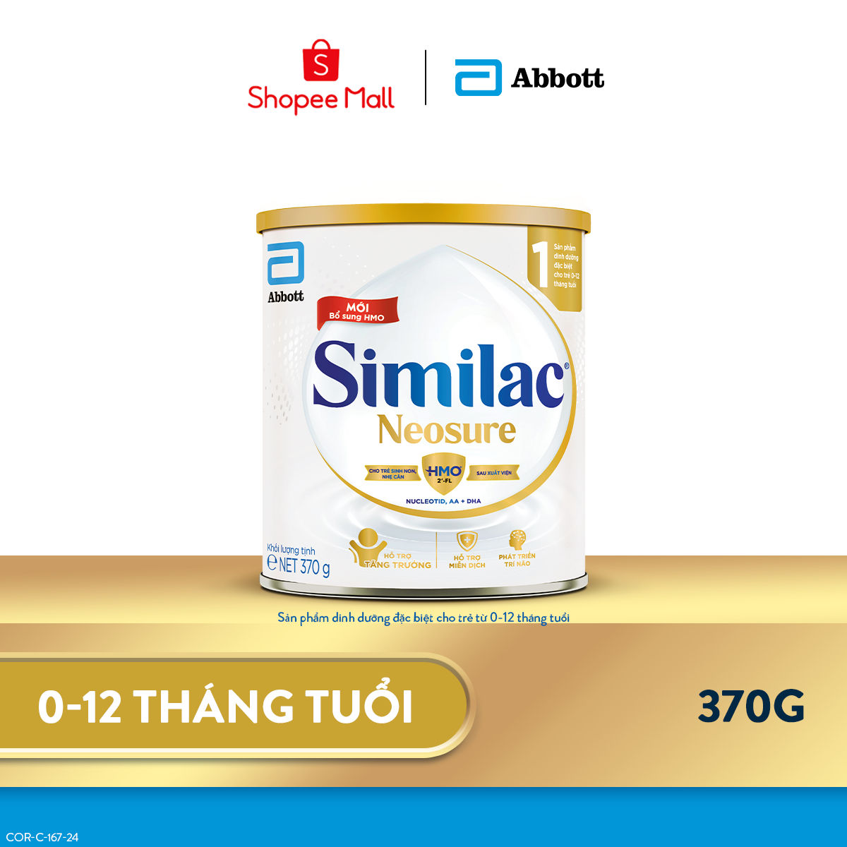 Sản phẩm dinh dưỡng đặc biệt cho trẻ sinh non, nhẹ cân 0-12 tháng tuổi Similac Neosure 370g
(HMO)