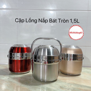 Cặp Lồng Inox Nắp Tròn 1,5L Kiểu Nhật Đựng Cơm Giữ Nhiệt Siêu Lâu, Cặp Lồng Inox Giữ Nhiệt 2 Lớp Bền Bỉ Mã: NH486