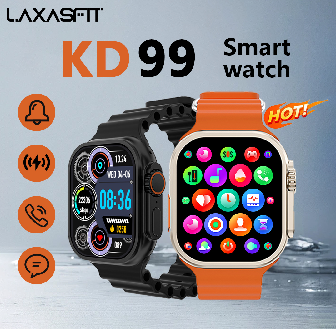 Đồng hồ thông minh LAXASFIT NEW KD99 có màn hình HD 2.01 inch lớn, gọi điện không dây, ghi lại bước và calo và sạc không dây