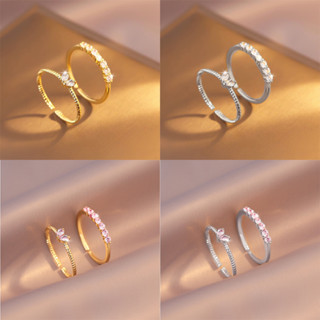 2 Cái / bộ Nhẫn Trái Tim Zircon Vàng Thanh Lịch Mở Bạc Nhẫn Có Thể Điều Chỉnh Cho Nữ Trang Sức Phụ Kiện