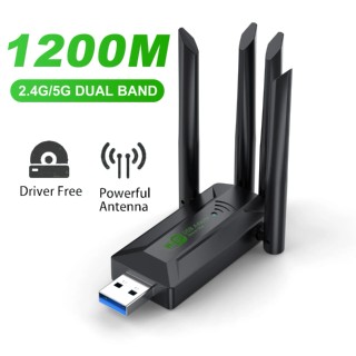 Trình điều khiển miễn phí 1200Mbps USB Wifi Adapter 4 Ăng-ten Thẻ mạng USB Không dây tầm xa Băng tần kép 5GHz USB 3.0 cho máy tính để bàn Window10 / 11