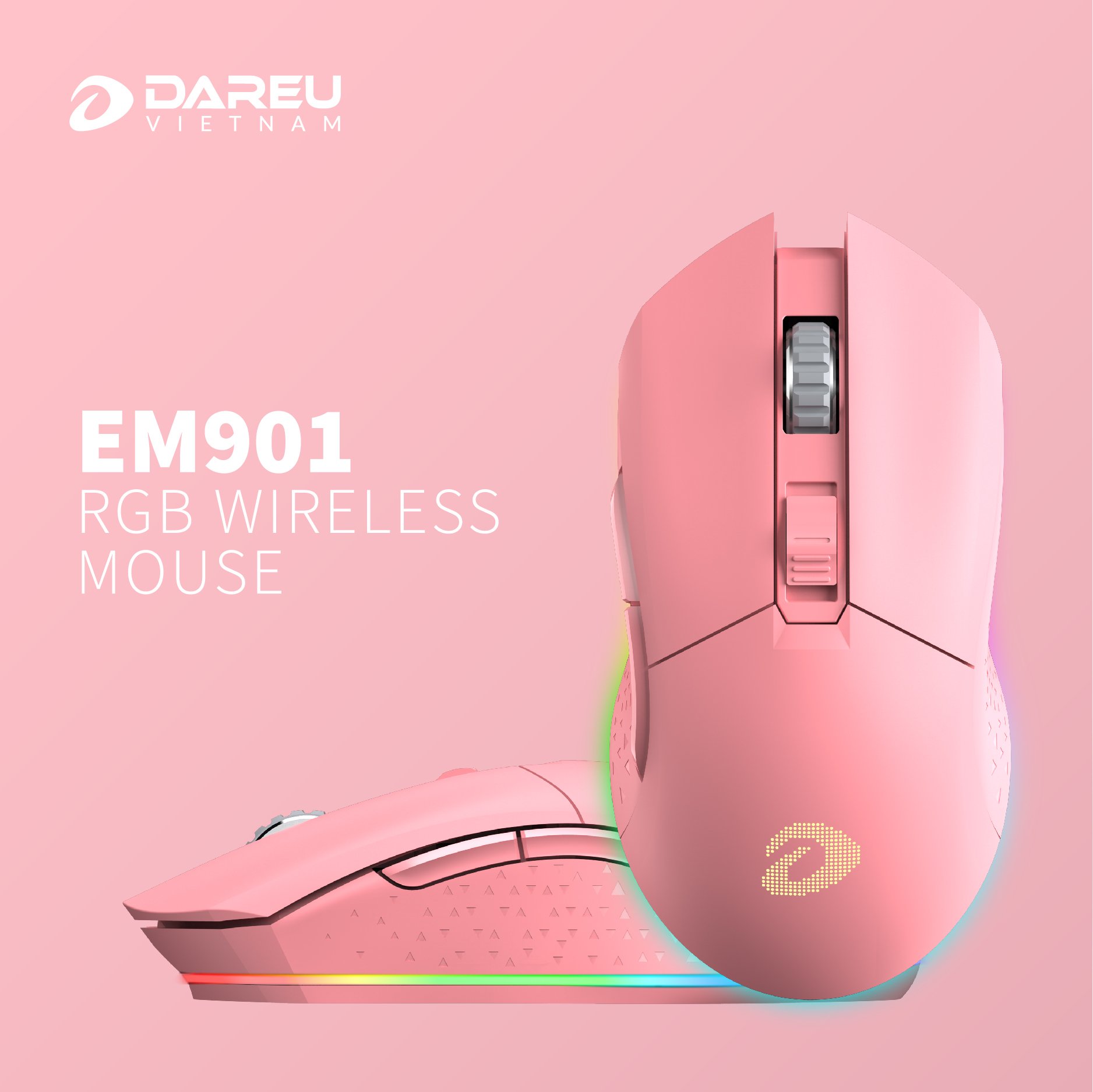 Chuột không dây Gaming DAREU EM901 RGB - PINK (BRAVO ATG4090 sensor)