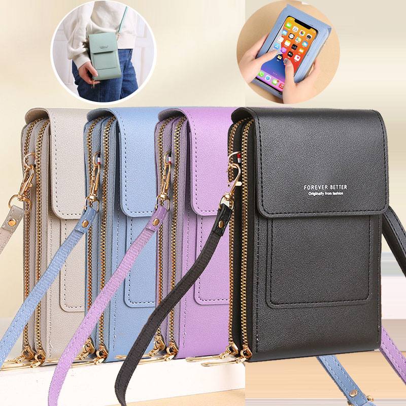 Thời Trang Màn Hình Cảm Ứng Túi Điện Thoại Di Động Túi Đeo Vai Mini Flap Túi Đeo Ngang Đa Năng Pu Ví Dọc Có Khe Cắm Thẻ Nữ