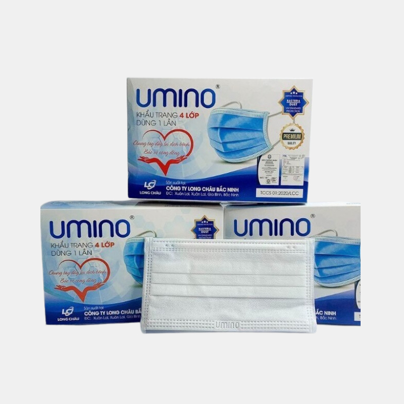 Khẩu trang y tế 4 lớp UMINO màu TRẮNG dày đẹp- hộp 50 chiếc Mã: SC69-47
