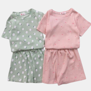Đồ bộ ngắn tay hè hoa nhí cho bé gái mặc nhà chính phẩm Hàn Quốc chất len tăm mềm mại Mã: TNS59