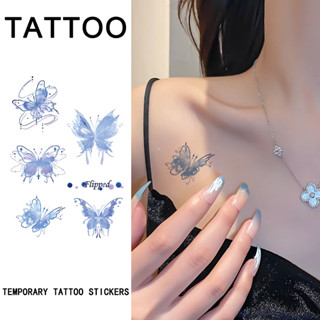 Nhãn dán hình xăm tạm thời hình bướm kỳ ảo màu xanh, không thấm nước lâu trôi, mô phỏng không phản chiếu, hình xăm giả, nam nữ
